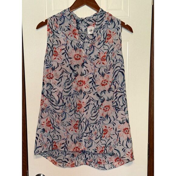 CAbi Stem Floral Sleeveless Top Blouse Blue Red Size Medium - Picture 2 of 15